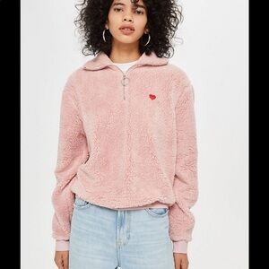 TAN COLOR Topshop fluffy Borg 1/4 zip sweatshirt